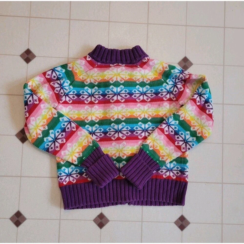Gap Kids Girls M 7-8 Sweater Vintage Fair Isle  100% Cotton Rainbow Snowflakes